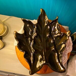 Vintage decor, wall hanging, ashtray trinket dish, large leaf with gold